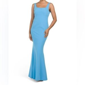 NWT Square Neck Mermaid Blue Sleeveless Gown - also in yellow